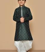 Green printed art silk boys-dhoti-kurta