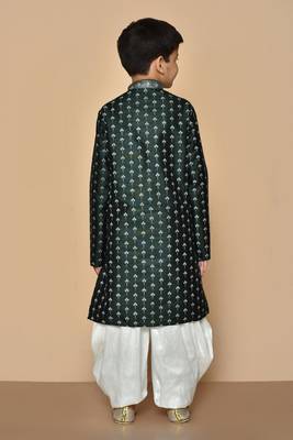 Green printed art silk boys-dhoti-kurta 2