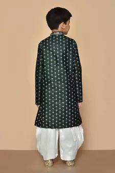Green printed art silk boys-dhoti-kurta