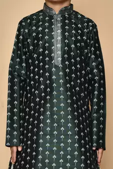 Green printed art silk boys-dhoti-kurta