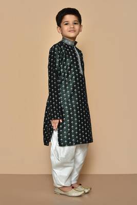 Green printed art silk boys-dhoti-kurta 5