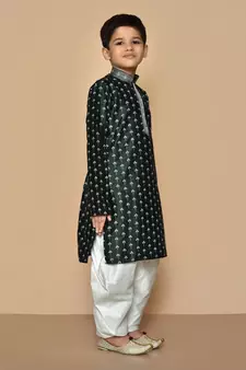 Green printed art silk boys-dhoti-kurta