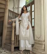 White Heavy Designer Embroidery Work Butterfly Net unstitched Long Length Kameez Pant party wear salwarsuit