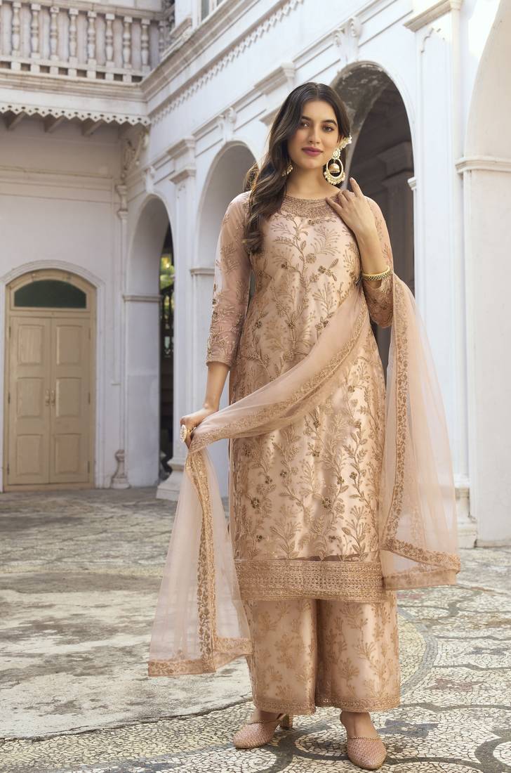 White Pant style Salwar Kameez Butterfly Net