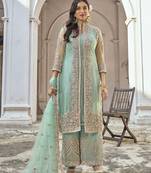Sky Blue Heavy Designer Embroidery Work Butterfly Net unstitched Long Length Kameez Pant party wear salwarsuit