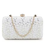 Anekaant Hue White & Gold Faux Silk Sequin Embroidered Box Clutch
