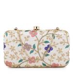 Anekaant Hue Natural & Multi Faux Silk Floral Embroidered Box Clutch