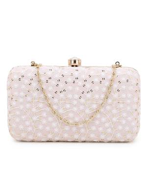 Anekaant Hue Pastel Pink & Gold Faux Silk Sequin Embroidered Box Clutch 1