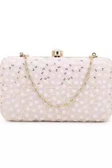 Anekaant Hue Pastel Pink & Gold Faux Silk Sequin Embroidered Box Clutch