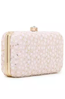 Anekaant Hue Pastel Pink & Gold Faux Silk Sequin Embroidered Box Clutch