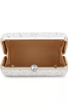 Anekaant Hue White & Gold Faux Silk Sequin Embroidered Box Clutch