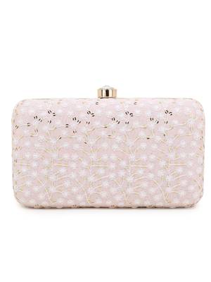 Anekaant Hue Pastel Pink & Gold Faux Silk Sequin Embroidered Box Clutch 3