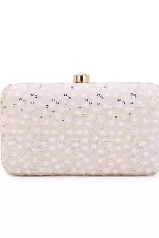 Anekaant Hue Pastel Pink & Gold Faux Silk Sequin Embroidered Box Clutch