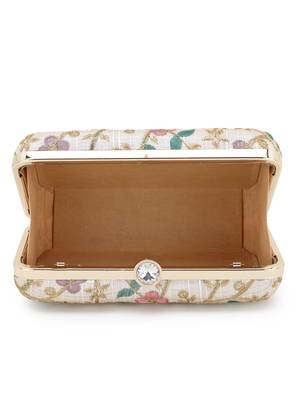 Anekaant Hue Natural & Multi Faux Silk Floral Embroidered Box Clutch 4
