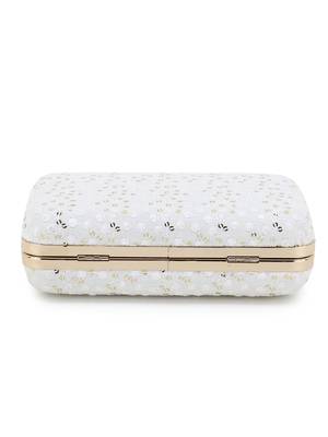 Anekaant Hue White & Gold Faux Silk Sequin Embroidered Box Clutch 5