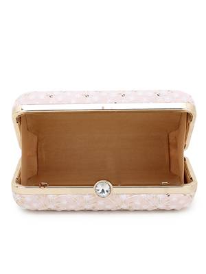 Anekaant Hue Pastel Pink & Gold Faux Silk Sequin Embroidered Box Clutch 4