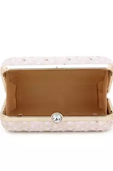 Anekaant Hue Pastel Pink & Gold Faux Silk Sequin Embroidered Box Clutch