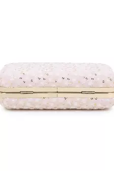 Anekaant Hue Pastel Pink & Gold Faux Silk Sequin Embroidered Box Clutch