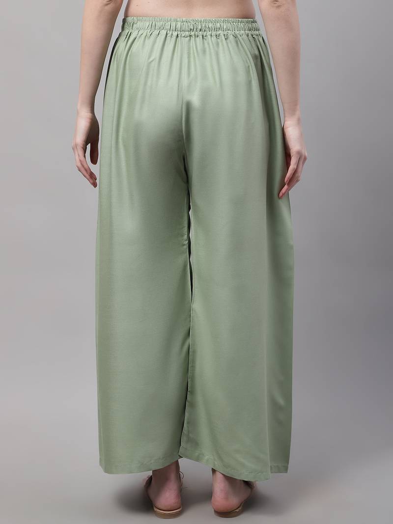Pista Green Rayon flared Palazzo