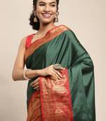 Green Woven Silk Blend Saree With Blouse