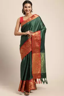 Green Woven Silk Blend Saree With Blouse