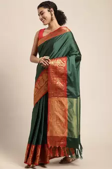 Green Woven Silk Blend Saree With Blouse