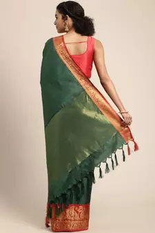 Green Woven Silk Blend Saree With Blouse