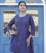 Blue printed cotton long-kurtis