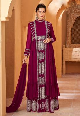 Plum resham embroidery georgette salwar 1