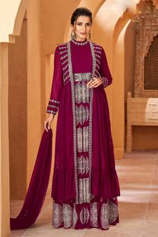 Plum resham embroidery georgette salwar