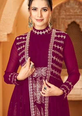 Plum resham embroidery georgette salwar 3