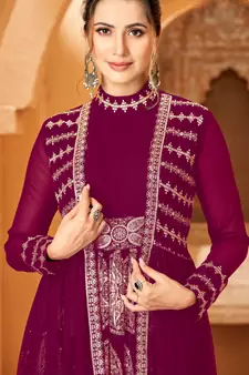 Plum resham embroidery georgette salwar
