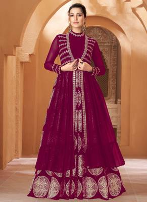 Plum resham embroidery georgette salwar 4
