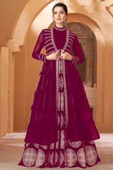 Plum resham embroidery georgette salwar