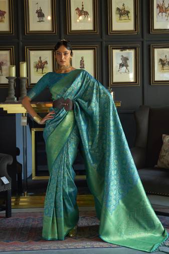 Green woven banarasi saree with blouse