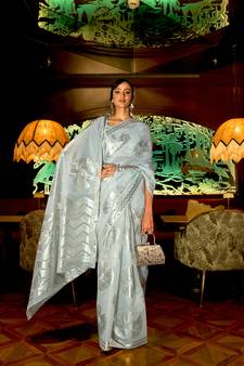 Blue woven banarasi saree with blouse