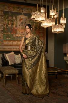 Dark Green Woven Silk Blend Saree With Blouse