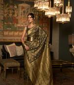 Dark Green Woven Silk Blend Saree With Blouse