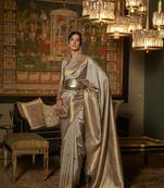 Light Grey Woven Silk Blend Saree With Blouse