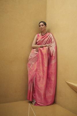 Pink Woven Nylon Saree With Blouse 1