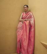 Pink Woven Nylon Saree With Blouse