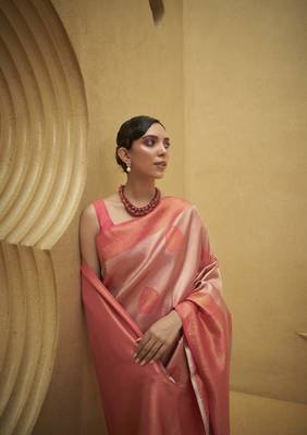 Pink Woven Nylon Saree With Blouse 2