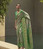 Green Woven Nylon Saree With Blouse
