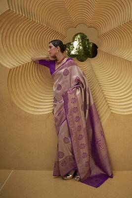 Purple Woven Nylon Saree With Blouse 1