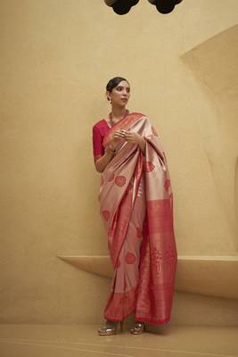 Red Woven Nylon Saree With Blouse 1