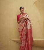 Red Woven Nylon Saree With Blouse
