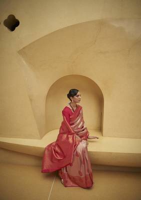 Red Woven Nylon Saree With Blouse 2