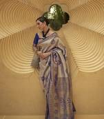 Navy Blue Woven Nylon Saree With Blouse