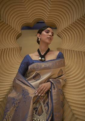 Navy Blue Woven Nylon Saree With Blouse 2