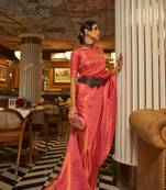 Pink Woven Nylon Saree With Blouse
